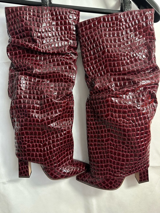 None Shoes - Burgundy Croc-Embossed Slouchy Knee Boots size 6